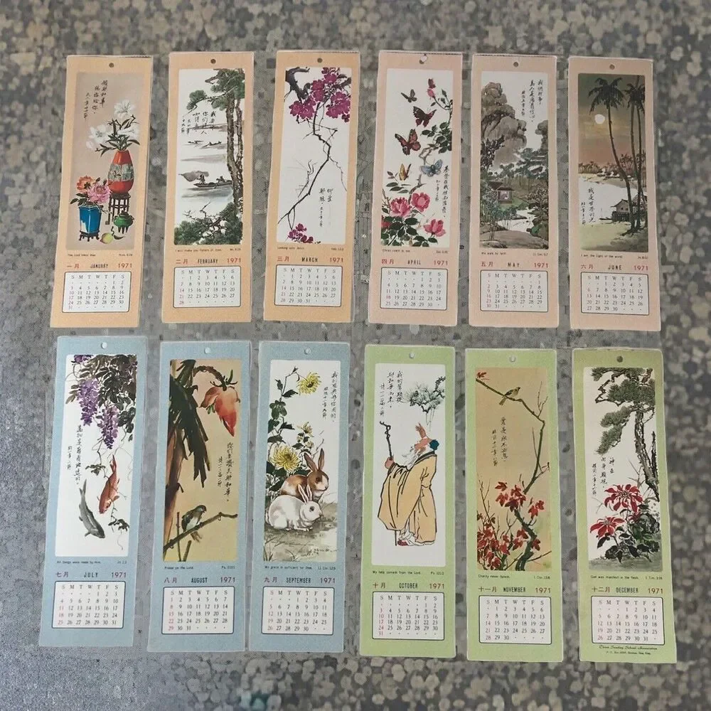 1971 Calendar Paper Book Marks Jan-Dec China Sunday School Hong Kong Vtg Crafts